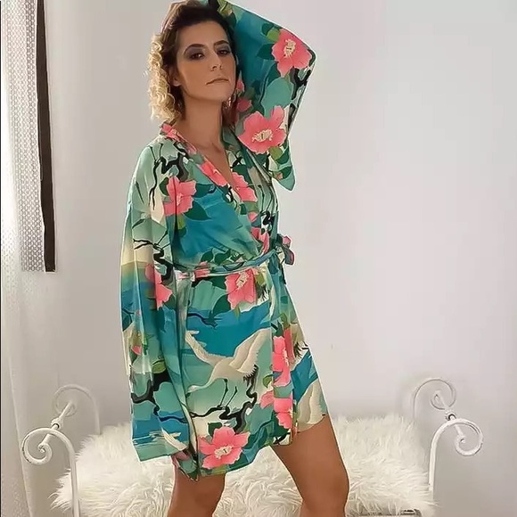 New Gorgeous Bohemian Mixed Print Kimono Robe Jacket - Picture 5 of 11